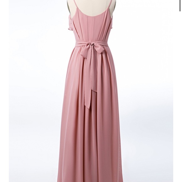 Taupe Scoop Back Ruffled Chiffon Bridesmaid Dress - Picture 5 of 6